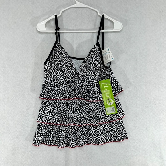 Fit 4 Ur Tummy Other - NEW Fit 4 Ur Tummy Tankini Swim Top Peplum Tier Black Built in Bra Womens Sz 12